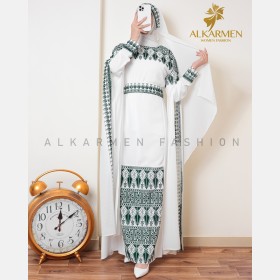 ثوب تطريز كم طويل مع شال