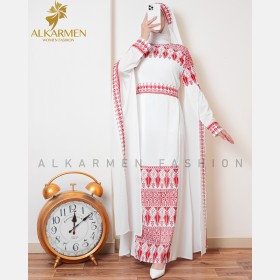 ثوب تطريز كم طويل مع شال